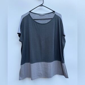 Alembika Grey White Mixed Media Waffle Knit Ribbed Oversized Tunic Top Size XS